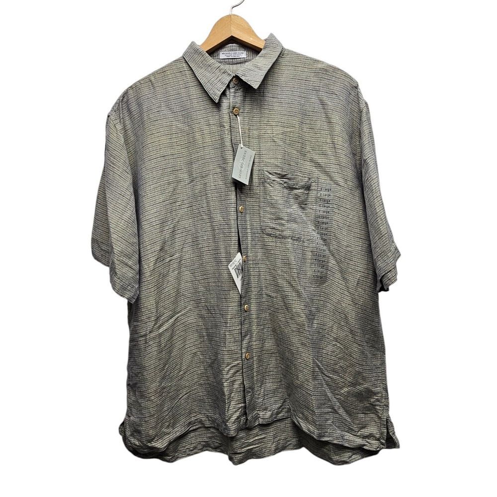 Geoffrey Beene Shirt Mens XL Unique‎ Design Short Sleeve Button Linen Blend NWT